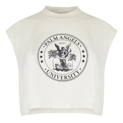 PALM ANGELS College Logo Print Muscle T Shirt - Cream