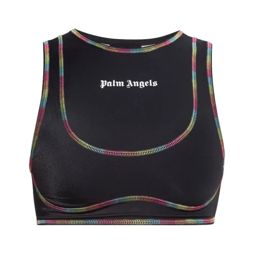 Palm Angels , Crop top with sequins ,Black female, Sizes: