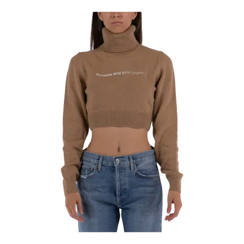 Palm Angels , Cropped Sunsets Turtleneck ,Brown female, Sizes: