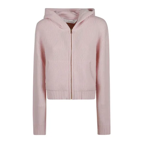 Palm Angels , Curved Logo Zip Knit Hoody ,Pink female, Sizes: