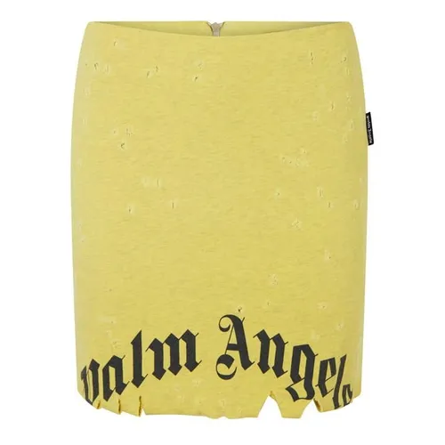 PALM ANGELS Destroyed Logo Mini Skirt - Yellow