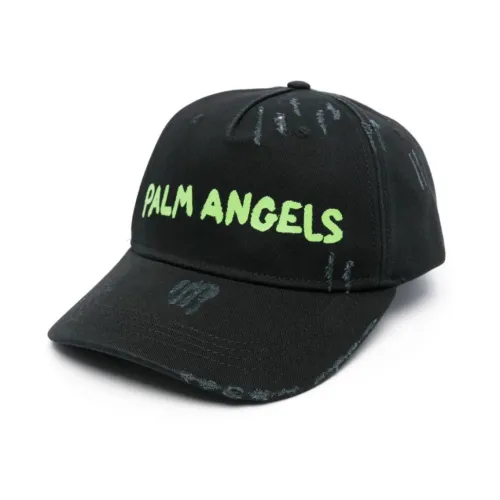 Palm Angels , Distressed Cotton Hats ,Black male, Sizes: ONE