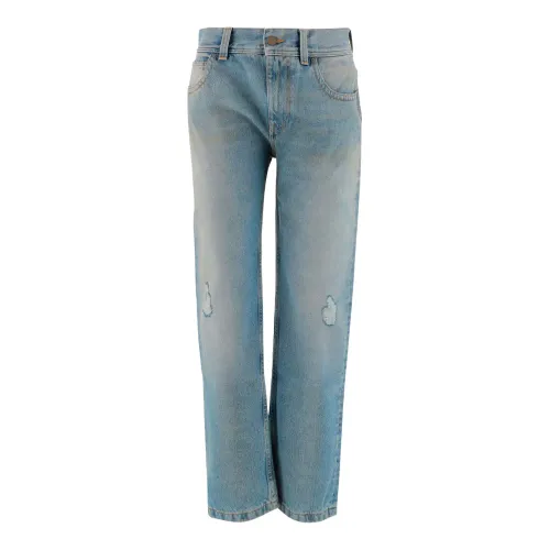 Palm Angels , Distressed Straight Leg Jeans ,Blue female, Sizes:
