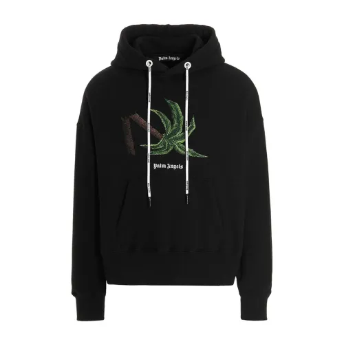 Palm Angels , Embroidered Hooded Sweatshirt ,Black male, Sizes: