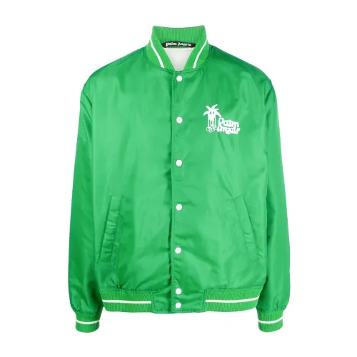 Palm Angels , Fresh Green White Varsity Jacket ,Green male, Sizes: