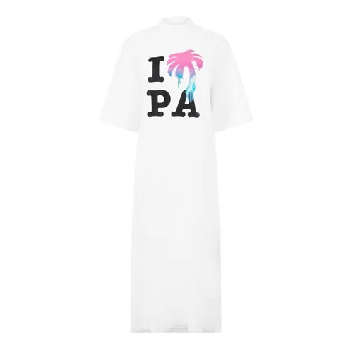 PALM ANGELS Graphic Printed Cotton T Shirt Dress - White