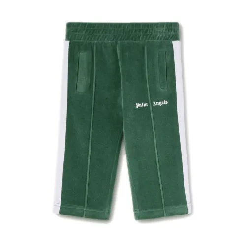 Palm Angels , Green Chenille Track Pants with Stripes ,Green male, Sizes: