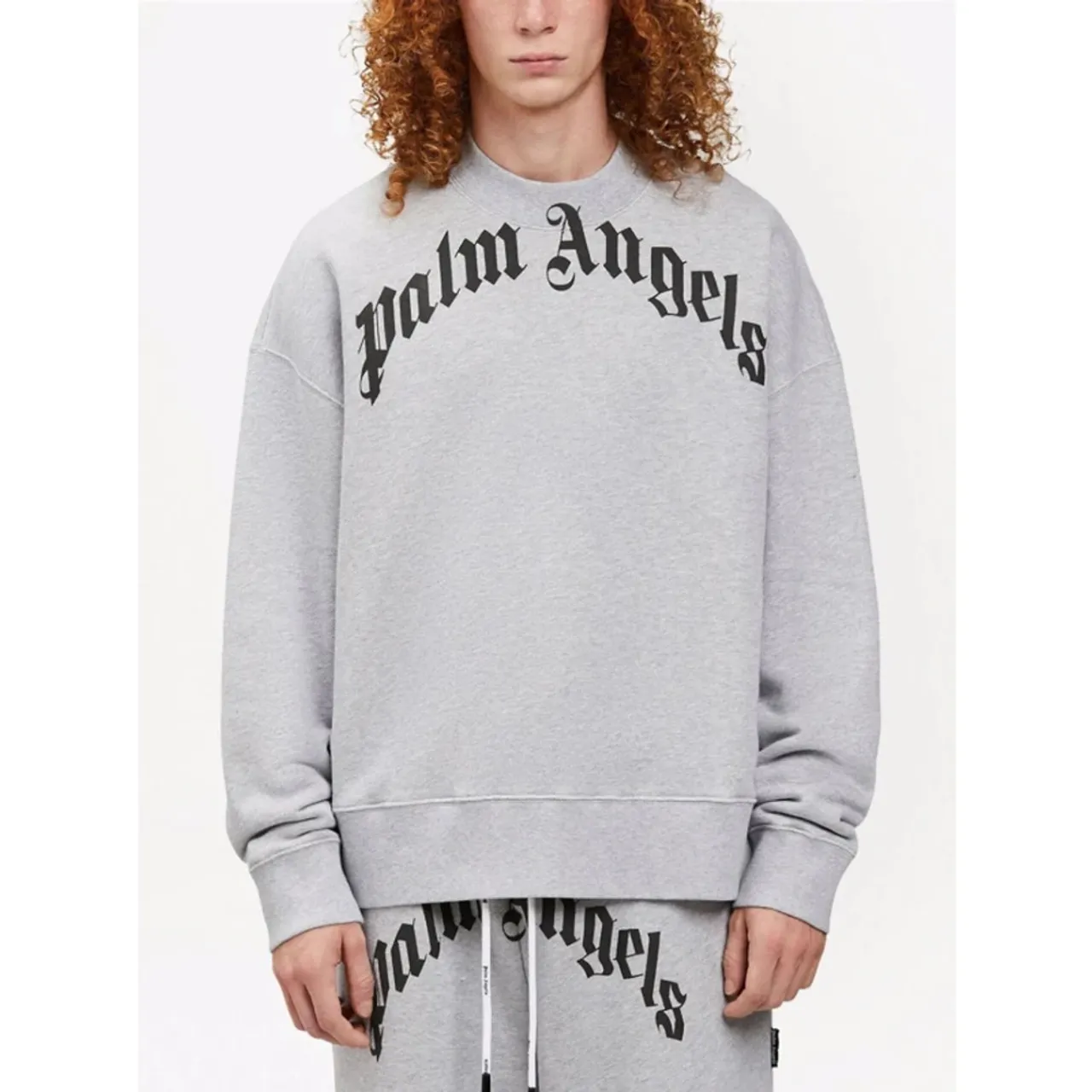 Palm Angels , Grey Curved Logo Sweatshirt ,Gray female, Sizes: