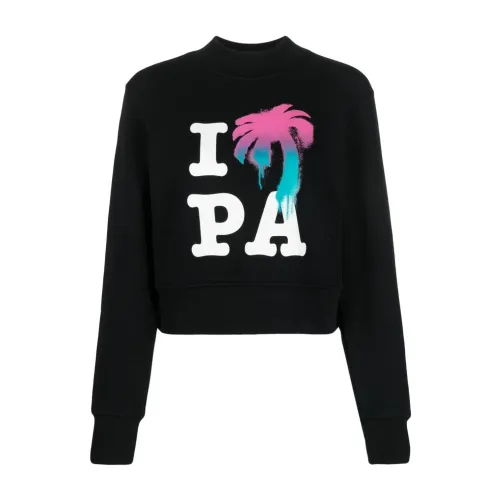 Palm Angels , I Love PA Crew Sweaters/Knitwear ,Black female, Sizes: