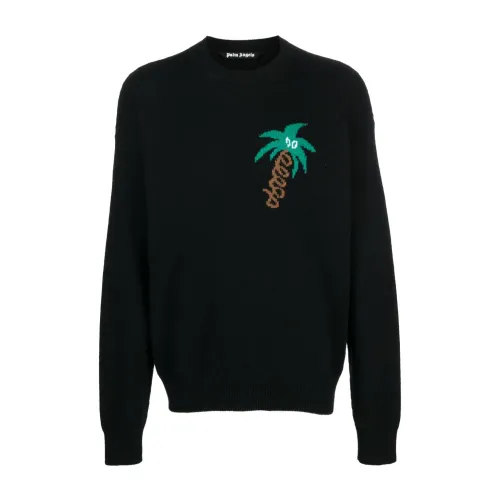 Palm Angels , Knitted Sweater ,Black male, Sizes: