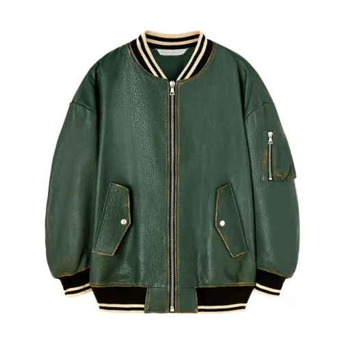 Palm Angels , Leather Bomber Jackets ,Green female, Sizes: