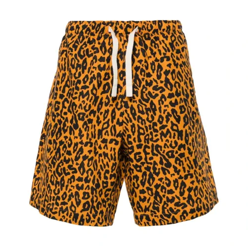 Palm Angels , Leopard Print Linen Shorts ,Orange male, Sizes: