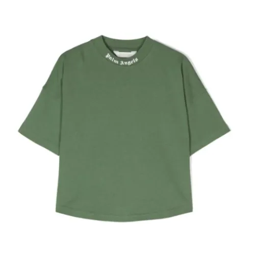 Palm Angels , Logo-print Cotton T-shirt ,Green male, Sizes: