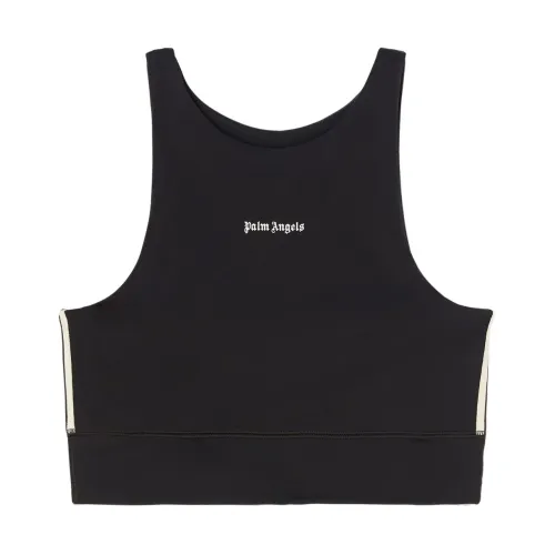Palm Angels , Logo-Print Crop Top with Side Stripe Detailing ,Black female, Sizes: