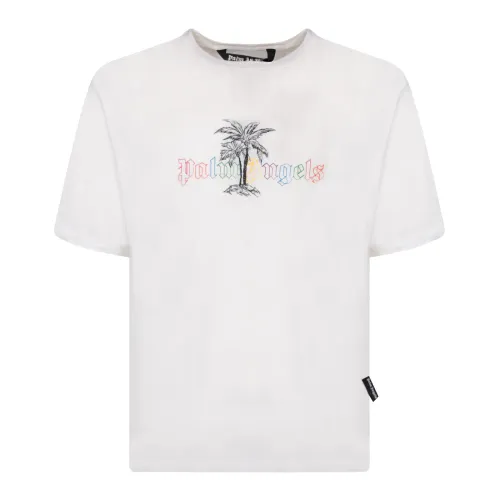 Palm Angels , Logo T-Shirt with Drop Shoulders ,White male, Sizes: