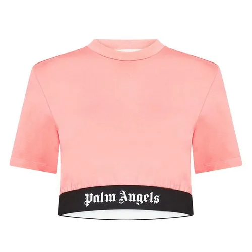PALM ANGELS Logo Trim Cropped T Shirt - Pink