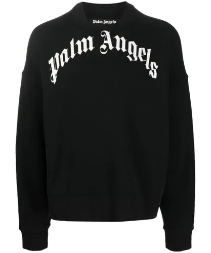 Palm Angels Mens Curved GD Logo print Sweatshirt in Black Cotton