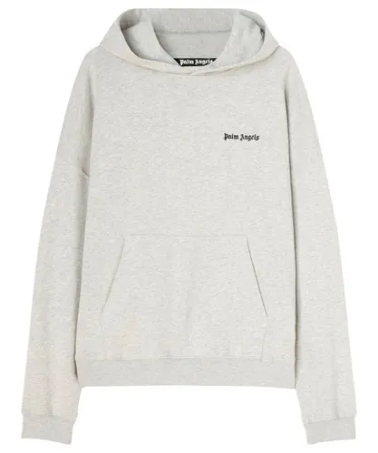 Palm Angels Mens Embroidered Logo Hoodie in Grey Cotton