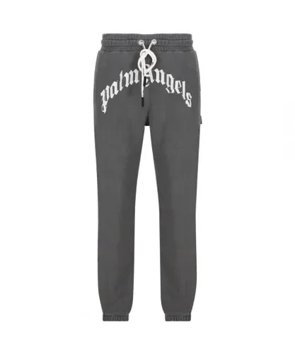 Palm Angels Mens GD Curved Logo Faded Black Sweatpants - Grey