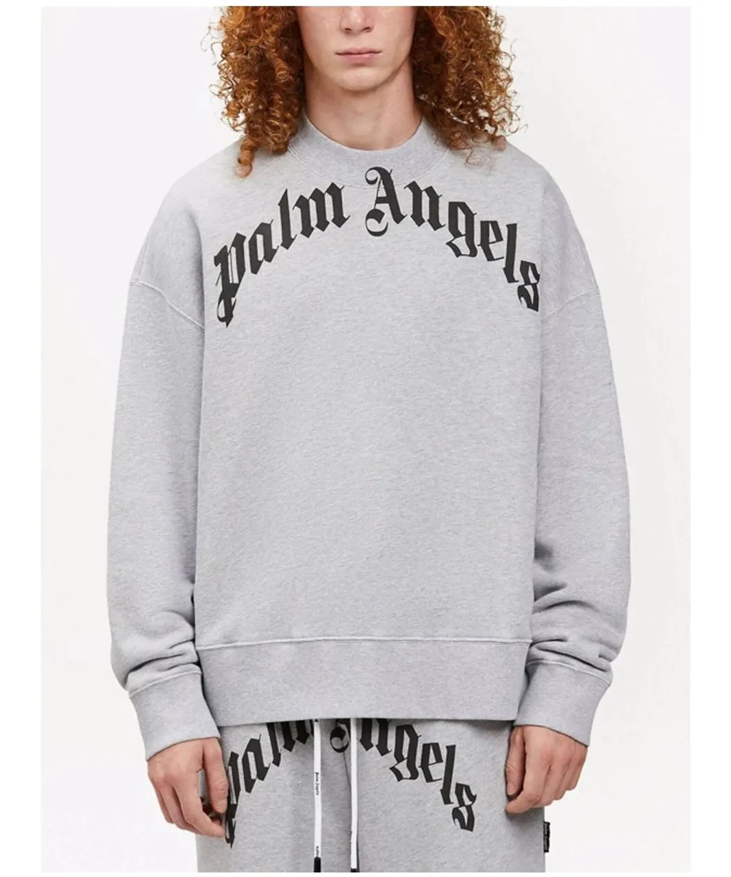Palm Angels Mens GD Curved Logo print Sweatshirt in Grey - Black Cotton