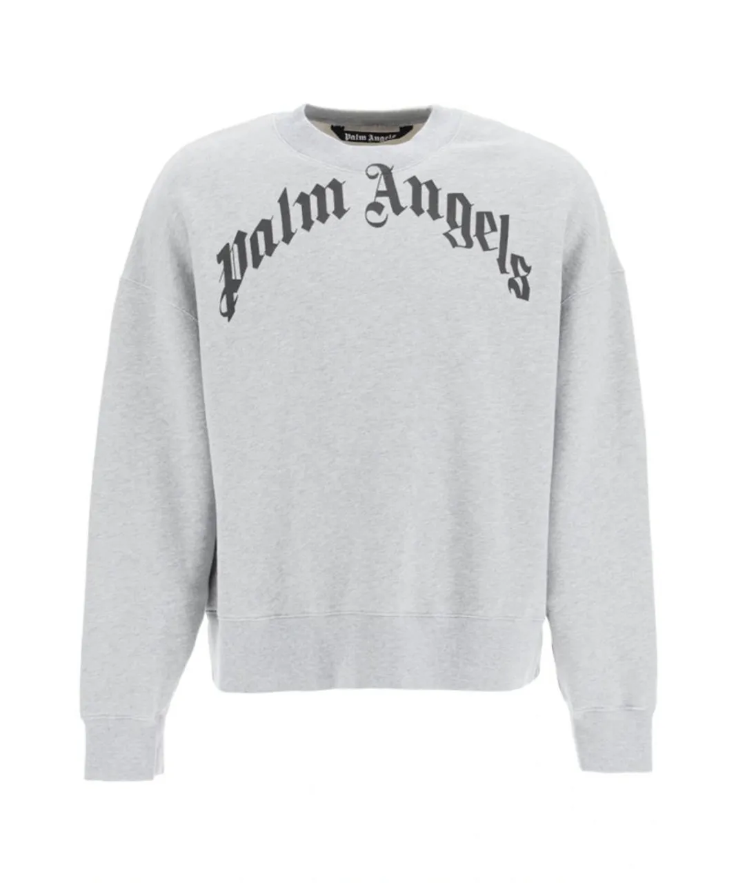 Palm Angels Mens GD Curved Logo print Sweatshirt in Grey - Black Cotton