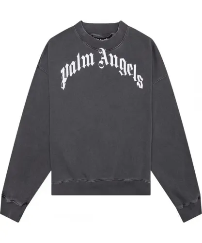 Palm Angels Mens GD Curved Logo Washed Black Sweater - Grey
