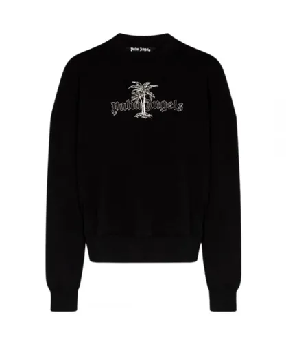 Palm Angels Mens Logo Crew Black Sweater Cotton