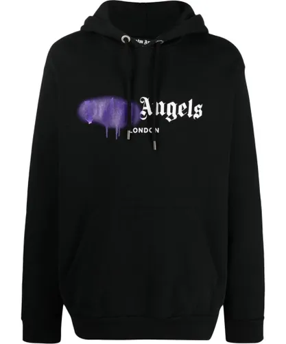 Palm Angels Mens London Purple Sprayed Logo Hoodie Schwarz - Black Cotton