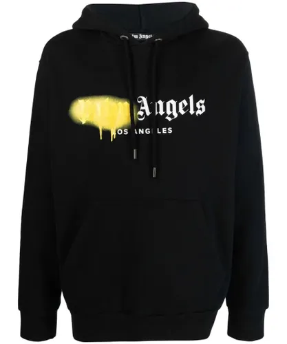 Palm Angels Mens Los Angeles Yellow Spray Logo Print Kapuzenpullover Schwarz - Black Cotton