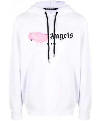 Palm Angels Mens Pink Spray Miami Hoodie in White Cotton