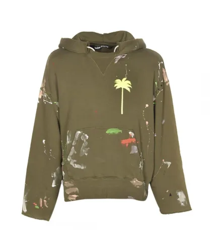 Palm Angels Mens PXP Painted Raw Cut Green Hoodie Cotton