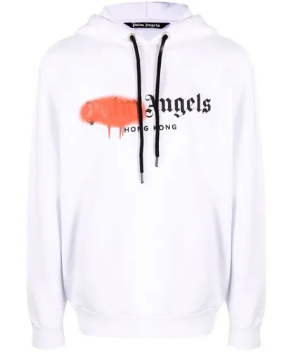 Palm Angels Mens Red Spray Hong Kong Hoodie White Cotton
