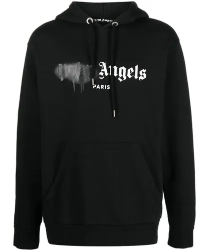 Palm Angels Mens Schwarzer Kapuzenpullover mit aufgesprühtem Logo von Paris - Black Cotton