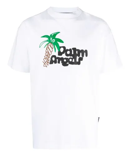 Palm Angels Mens Sketchy Tree Print Klassisches T-Shirt in Weiß - White Cotton