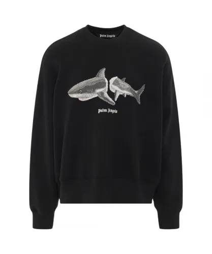 Palm Angels Mens Split Shark Logo Black Sweatshirt