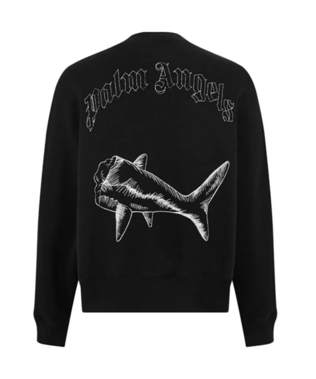 Palm Angels Mens Split Shark Logo Crew Neck Black Sweater