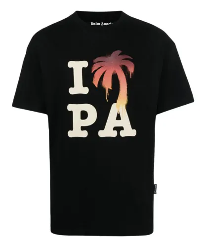 Palm Angels Mens T-Shirt mit „I Love PA“-Logoprint in Schwarz - Black Cotton