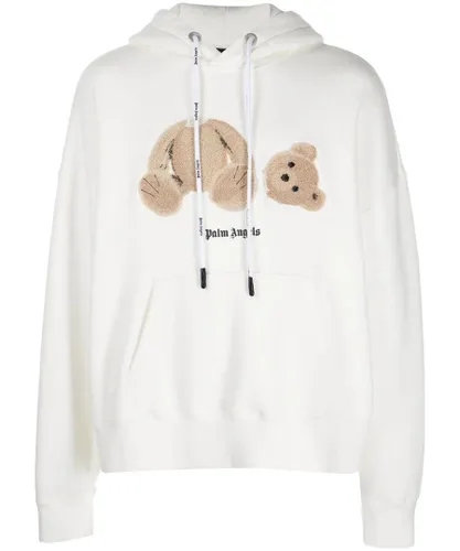 Palm Angels Mens Teddy Bear Print Hoodie in White Cotton