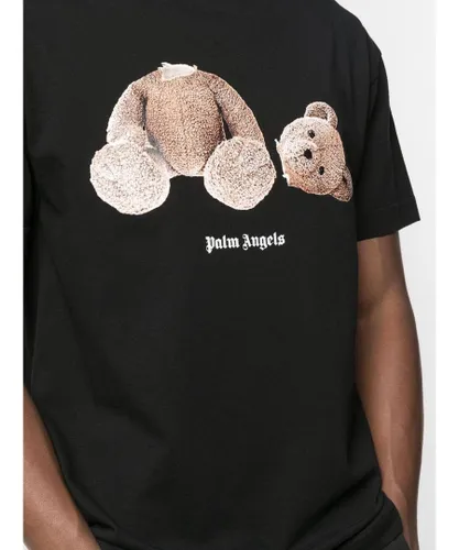 Palm Angels Mens Teddy Bear Print T-shirt in Black Cotton