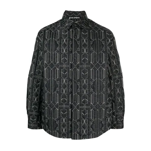 Palm Angels , Monogram Quilted Overshirt ,Gray male, Sizes: