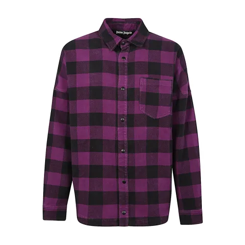 Palm Angels , Oversized Cotton Checkered Shirt ,Purple male, Sizes: