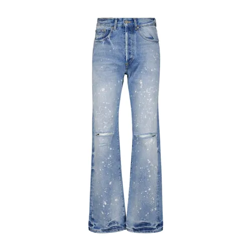 Palm Angels , Paint-Splatter Straight Jeans ,Blue male, Sizes: