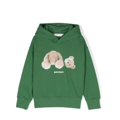 Palm Angels , Palm Angels felpa verde in cotone con cappuccio bambino|Green cotton boy Palm Angels hoodie ,Green male, Sizes:
