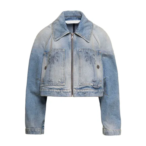 Palm Angels , Paris LW Cropped Denim Jacket ,Blue female, Sizes: