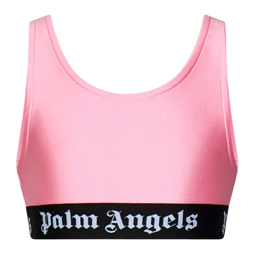 Palm Angels , Pink Sleeveless Top with White Logo ,Pink female, Sizes: