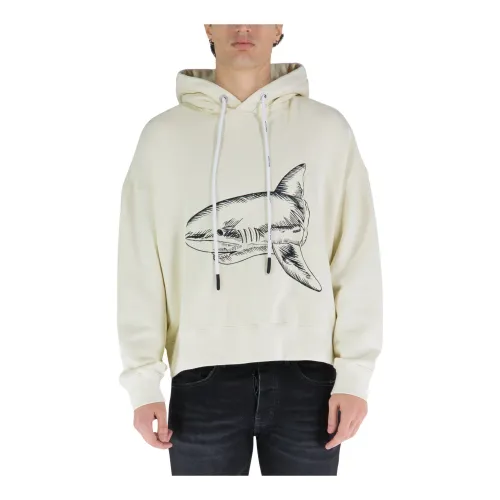 Palm Angels , Shark Hoodie with Front and Back Logo ,White male, Sizes: