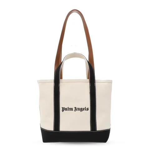 Palm Angels , Shopper bag with logo ,Beige female, Sizes: ONE SIZE
