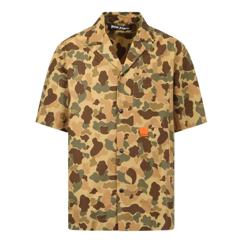 Palm Angels , Short Sleeve Camouflage Shirt ,Green male, Sizes: