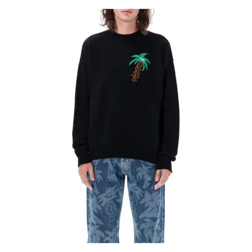 Palm Angels , Sketchy Intarsia Sweater - Black/Green Aw23 ,Black male, Sizes: