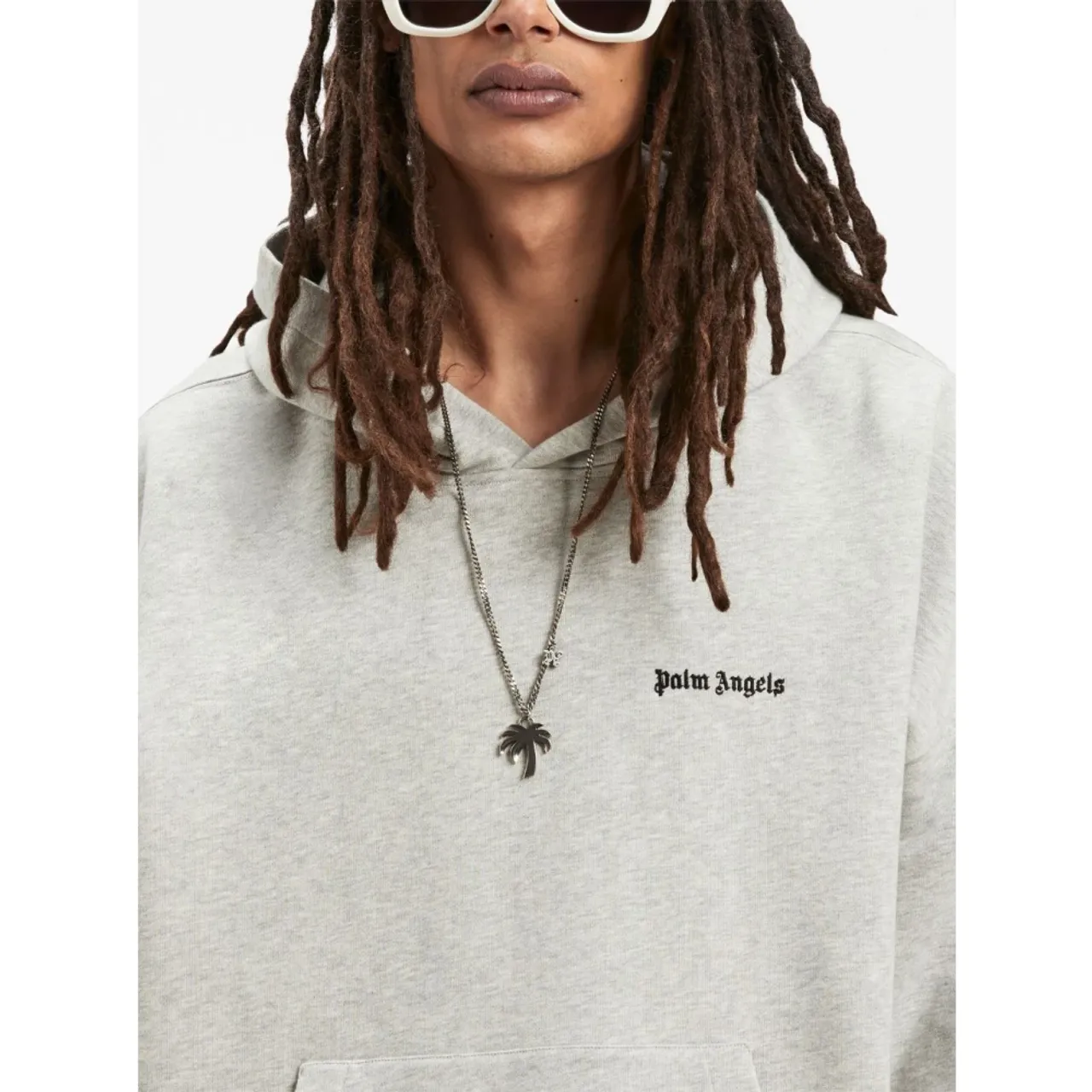 Palm Angels , Streetwear-Inspired Logo Hoodie in Grey ,Gray male, Sizes: